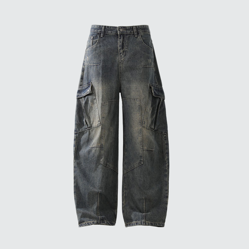 Heavyweight Multi-Pocket Washed Vintage Loose Jean