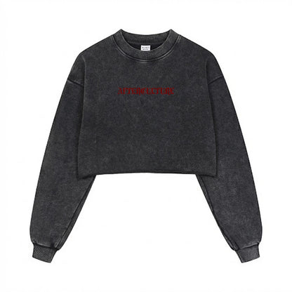 AFTERCULTURE Cropped Distressed Sweatshirt