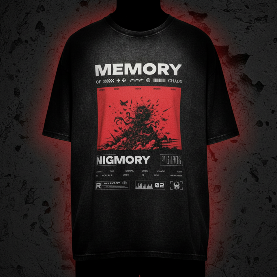 MEMORY OF CHAOS Acid Washed Oversized Tee