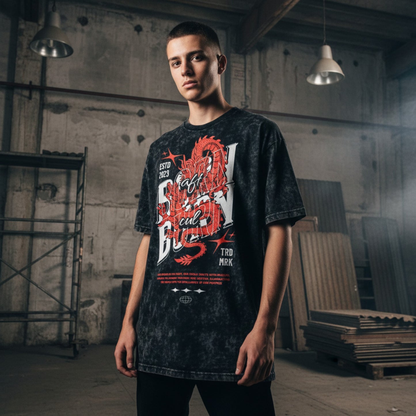 BORN TO BURN Unisex Acid Washed Oversized Tee