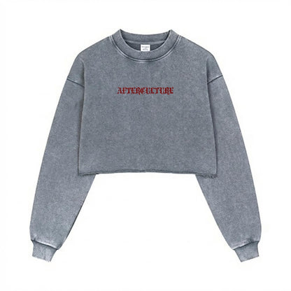 AFTERCULTURE Cropped Distressed Sweatshirt